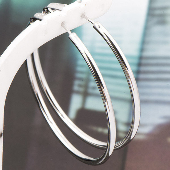 Liang Dian Kiu Jewelry - 18K White Gold Hoop Earrings 1.88" Hypoallergenic!